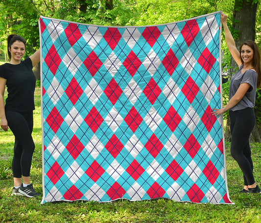 Red Blue And White Argyle Pattern Print Quilt