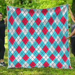 Red Blue And White Argyle Pattern Print Quilt
