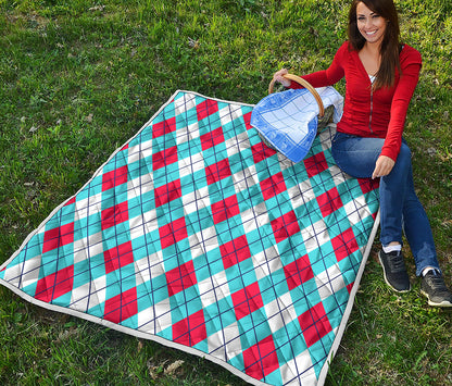 Red Blue And White Argyle Pattern Print Quilt