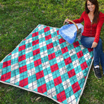 Red Blue And White Argyle Pattern Print Quilt