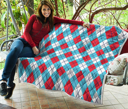 Red Blue And White Argyle Pattern Print Quilt