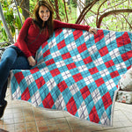 Red Blue And White Argyle Pattern Print Quilt