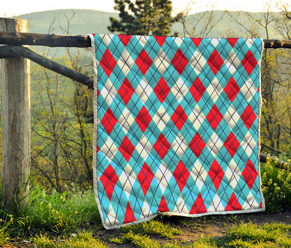 Red Blue And White Argyle Pattern Print Quilt