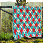 Red Blue And White Argyle Pattern Print Quilt