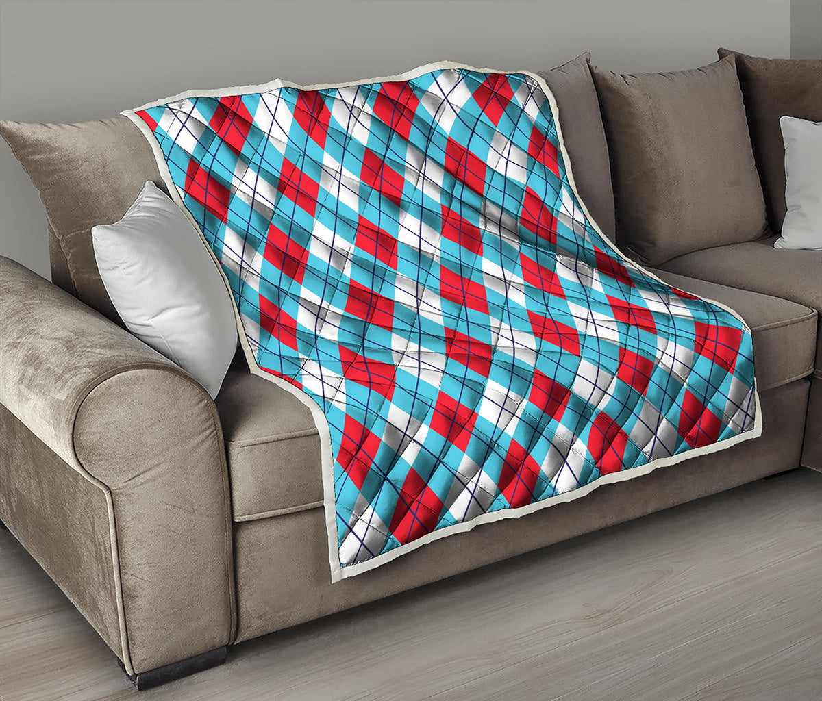 Red Blue And White Argyle Pattern Print Quilt
