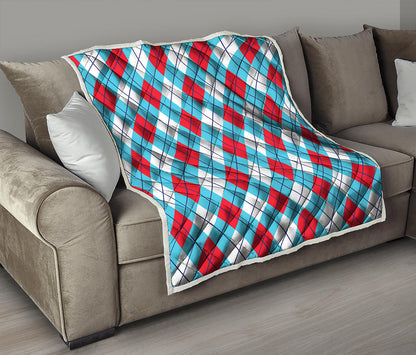 Red Blue And White Argyle Pattern Print Quilt