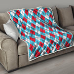 Red Blue And White Argyle Pattern Print Quilt