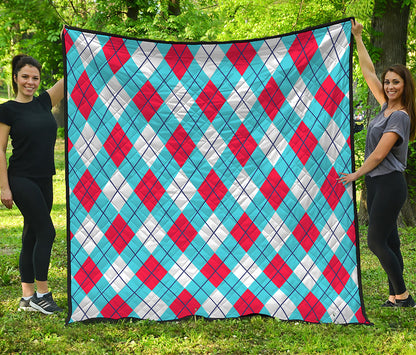 Red Blue And White Argyle Pattern Print Quilt
