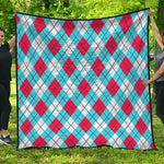 Red Blue And White Argyle Pattern Print Quilt
