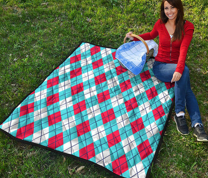 Red Blue And White Argyle Pattern Print Quilt