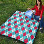 Red Blue And White Argyle Pattern Print Quilt