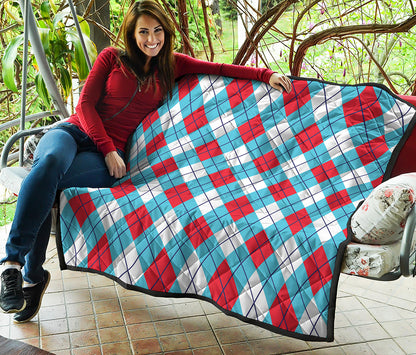 Red Blue And White Argyle Pattern Print Quilt