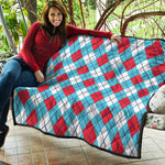 Red Blue And White Argyle Pattern Print Quilt