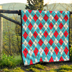 Red Blue And White Argyle Pattern Print Quilt