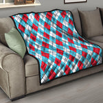 Red Blue And White Argyle Pattern Print Quilt