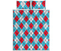 Red Blue And White Argyle Pattern Print Quilt Bed Set