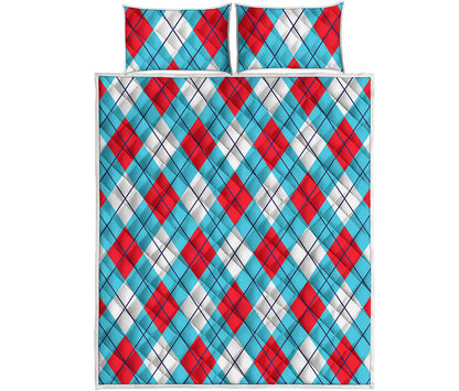 Red Blue And White Argyle Pattern Print Quilt Bed Set