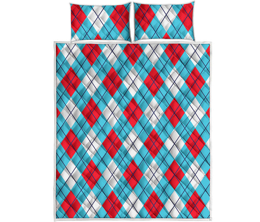 Red Blue And White Argyle Pattern Print Quilt Bed Set