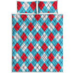 Red Blue And White Argyle Pattern Print Quilt Bed Set