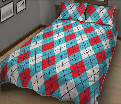 Red Blue And White Argyle Pattern Print Quilt Bed Set