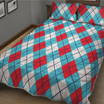 Red Blue And White Argyle Pattern Print Quilt Bed Set