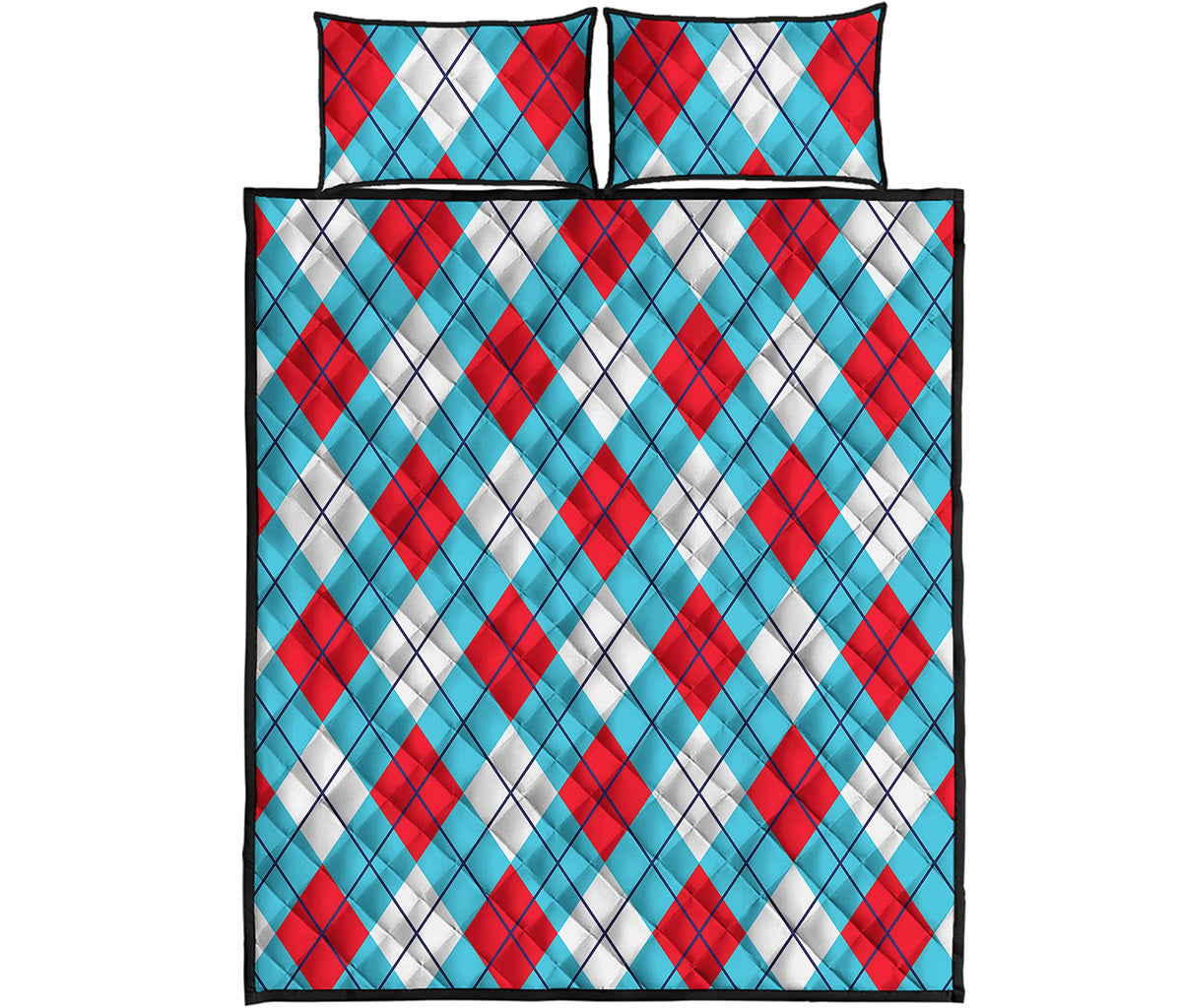 Red Blue And White Argyle Pattern Print Quilt Bed Set