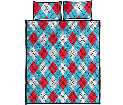 Red Blue And White Argyle Pattern Print Quilt Bed Set