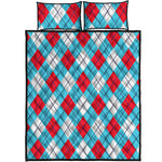 Red Blue And White Argyle Pattern Print Quilt Bed Set