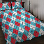 Red Blue And White Argyle Pattern Print Quilt Bed Set