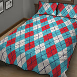 Red Blue And White Argyle Pattern Print Quilt Bed Set