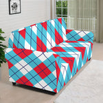Red Blue And White Argyle Pattern Print Sofa Cover