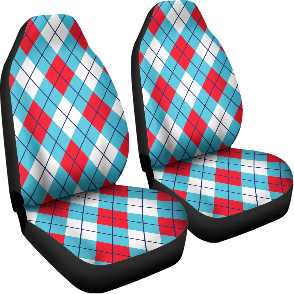 Red Blue And White Argyle Pattern Print Universal Fit Car Seat Covers