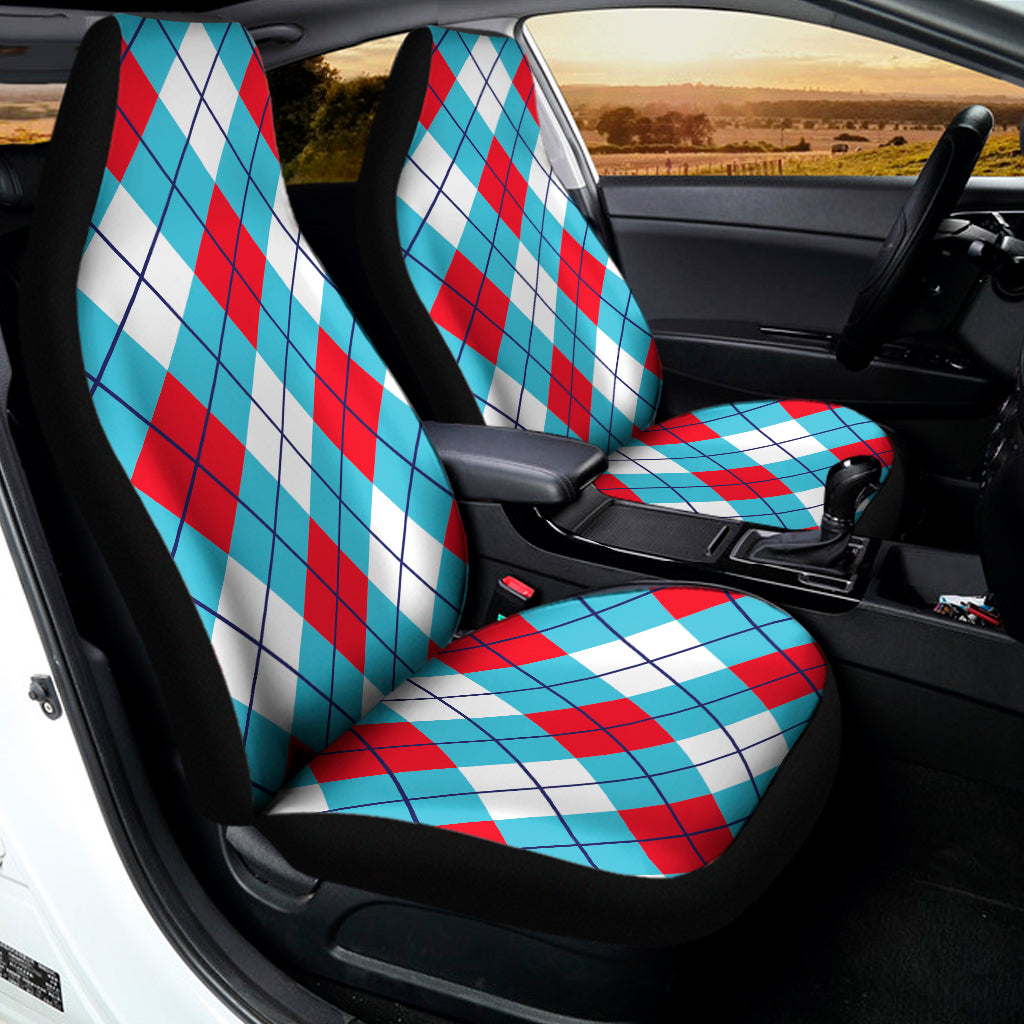 Red Blue And White Argyle Pattern Print Universal Fit Car Seat Covers