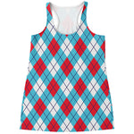 Red Blue And White Argyle Pattern Print Women's Racerback Tank Top
