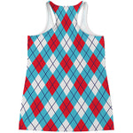 Red Blue And White Argyle Pattern Print Women's Racerback Tank Top