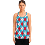 Red Blue And White Argyle Pattern Print Women's Racerback Tank Top