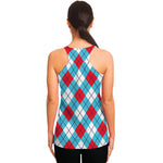 Red Blue And White Argyle Pattern Print Women's Racerback Tank Top