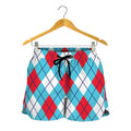 Red Blue And White Argyle Pattern Print Women's Shorts