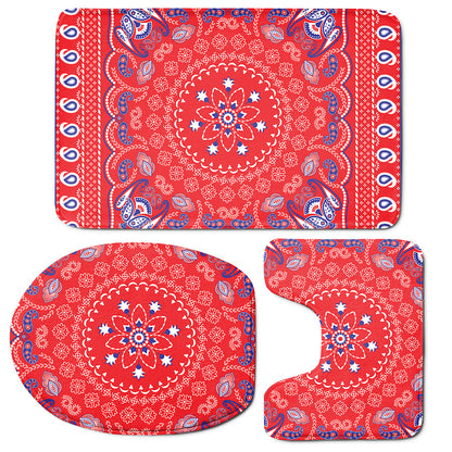 Red Blue And White Bandana Print 3 Piece Bath Mat Set
