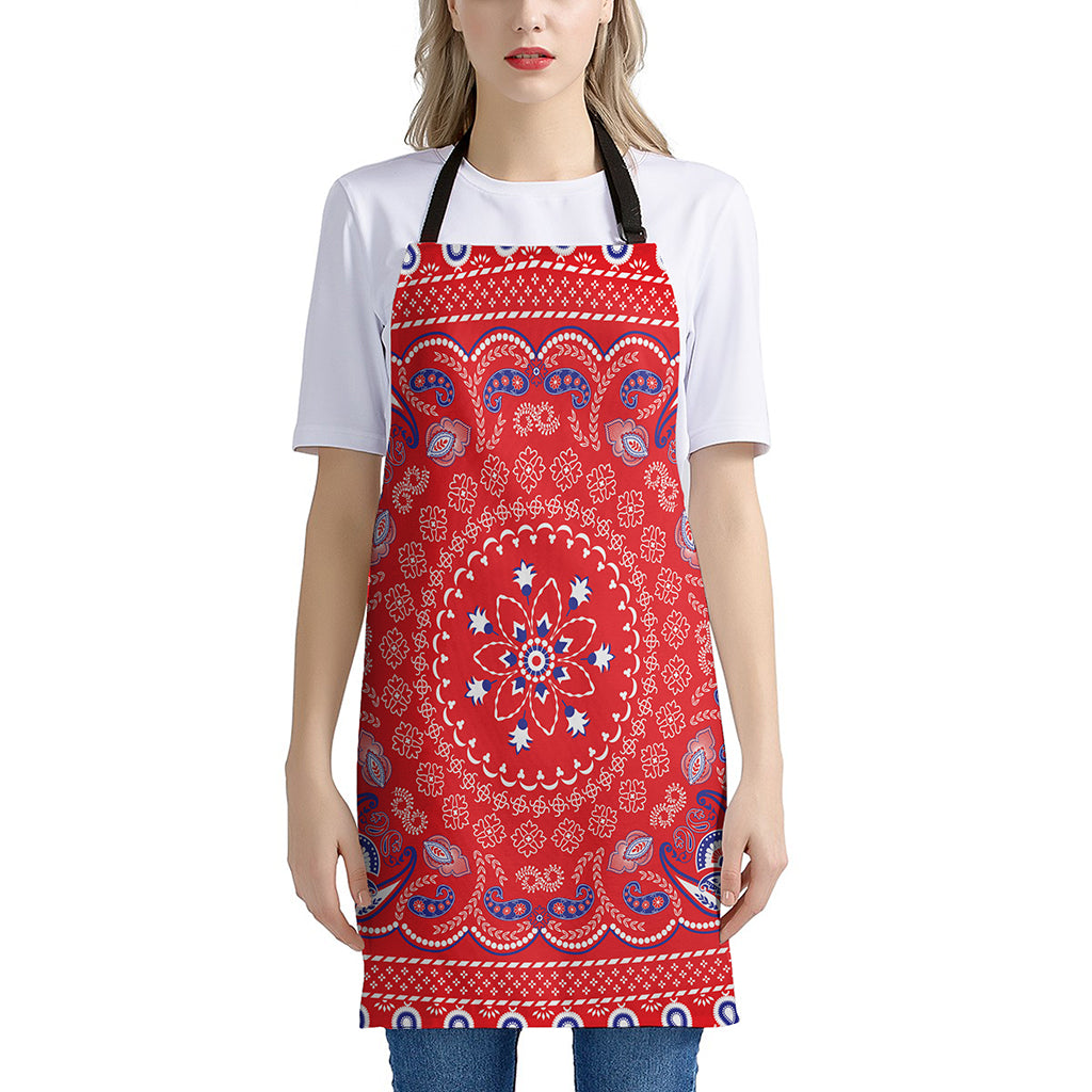 Red Blue And White Bandana Print Apron