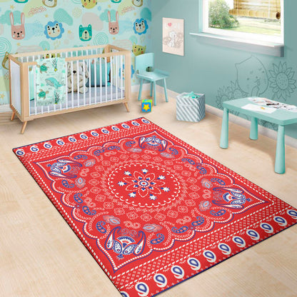 Red Blue And White Bandana Print Area Rug