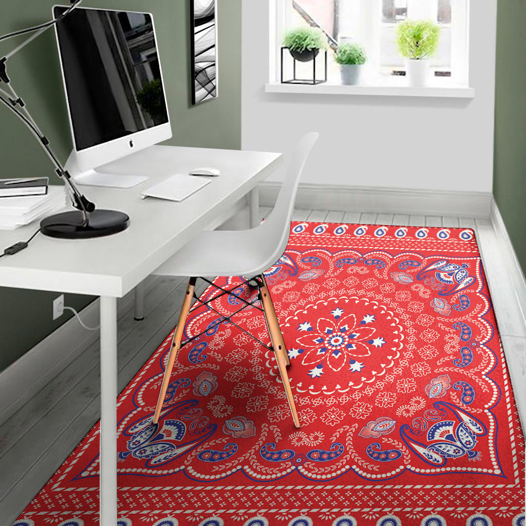 Red Blue And White Bandana Print Area Rug