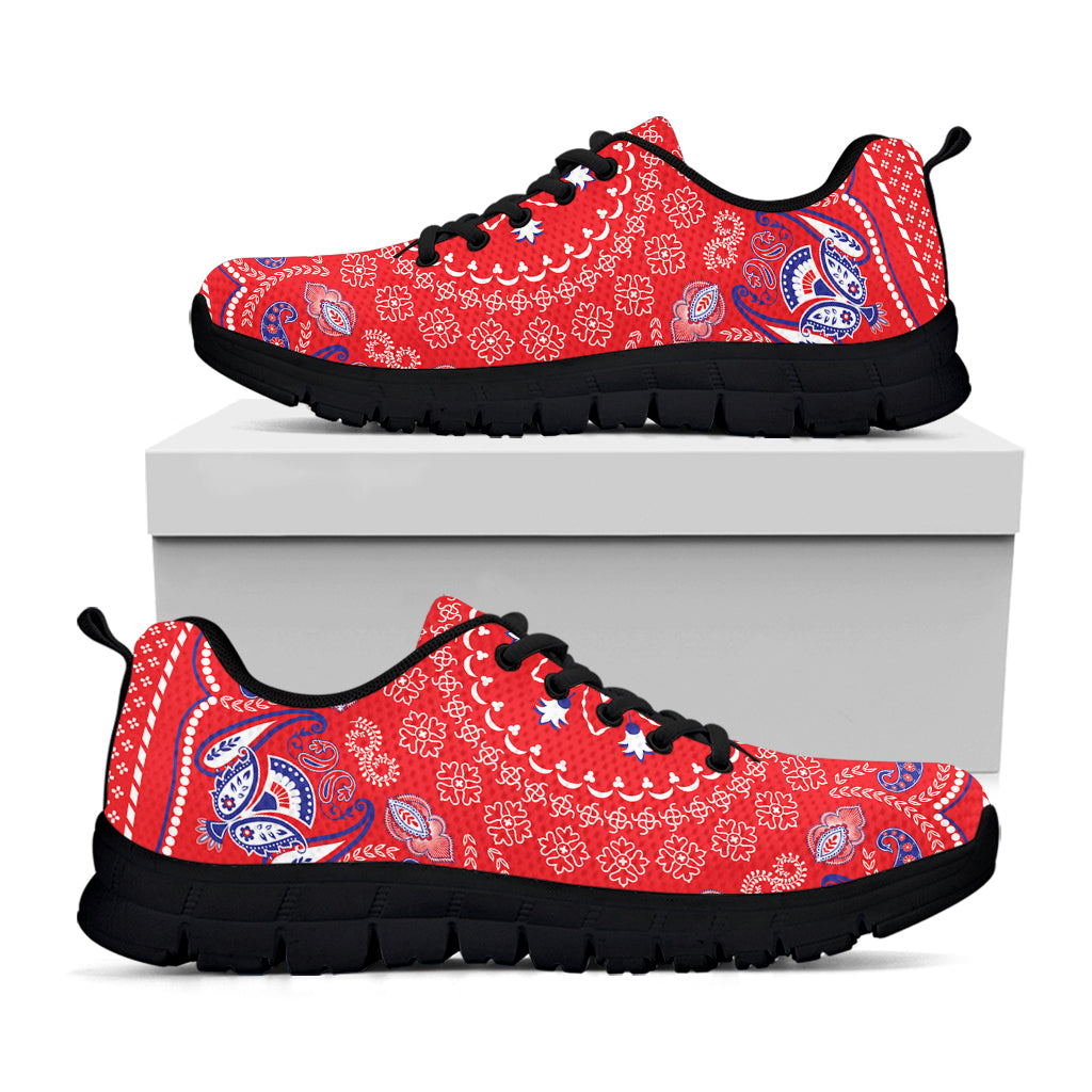 Red Blue And White Bandana Print Black Sneakers