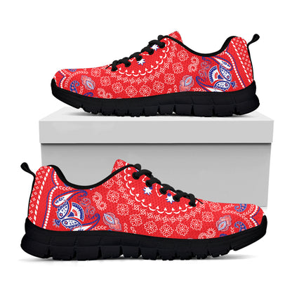 Red Blue And White Bandana Print Black Sneakers
