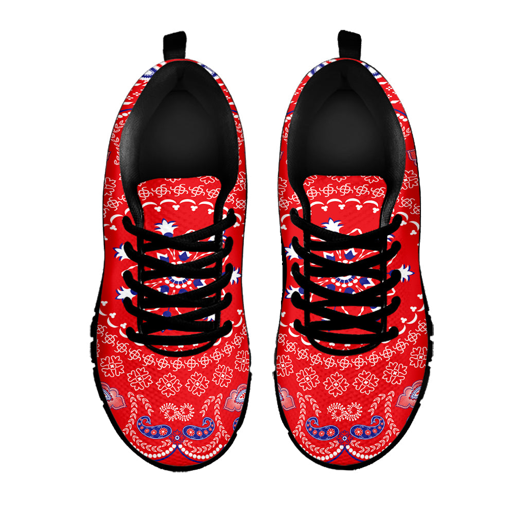 Red Blue And White Bandana Print Black Sneakers