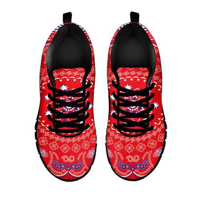 Red Blue And White Bandana Print Black Sneakers