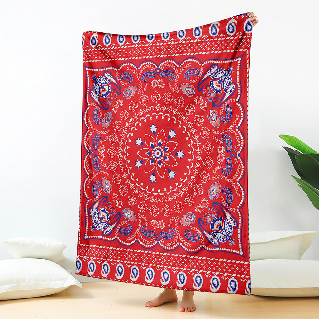 Red Blue And White Bandana Print Blanket