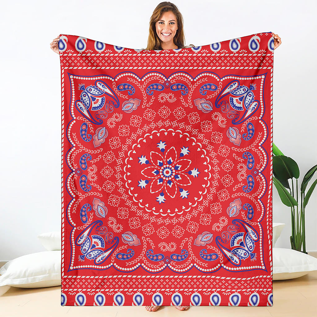 Red Blue And White Bandana Print Blanket