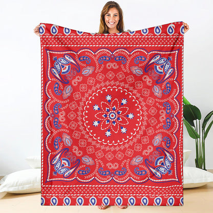 Red Blue And White Bandana Print Blanket