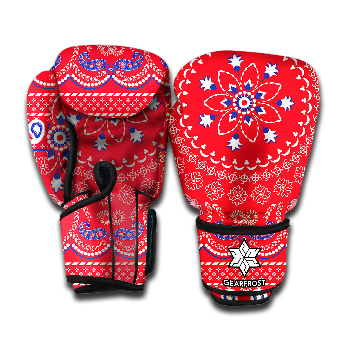 Red Blue And White Bandana Print Boxing Gloves